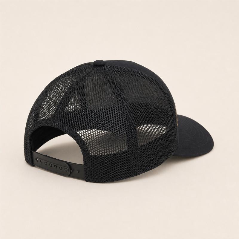 Rear three-quarter view showing the black mesh and adjustable snapback closure