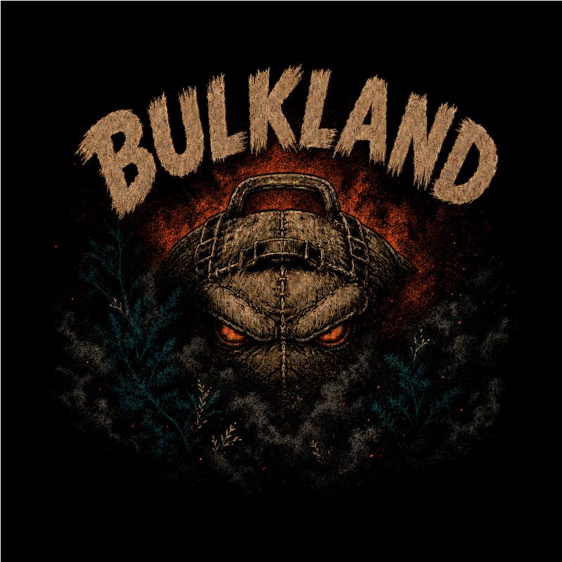 Flat view of the Brute Bulkland left-chest artwork on a black background